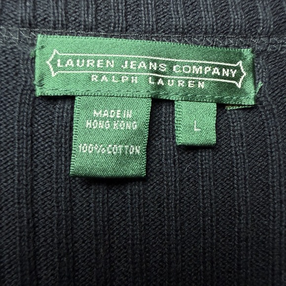 Ralph Lauren Jeans Co Womens Black Rib Knit Sweater Size L Nautical Anchor Patch - Picture 7 of 8